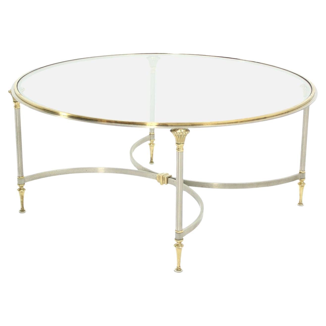 Mid Century Italian Modern Round Glass Top Brass Chrome/Pewter Coffee Table MINT For Sale