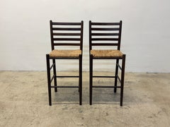 Mid-Century Italian Modern Rush und Wood High Back Hocker - ein Paar