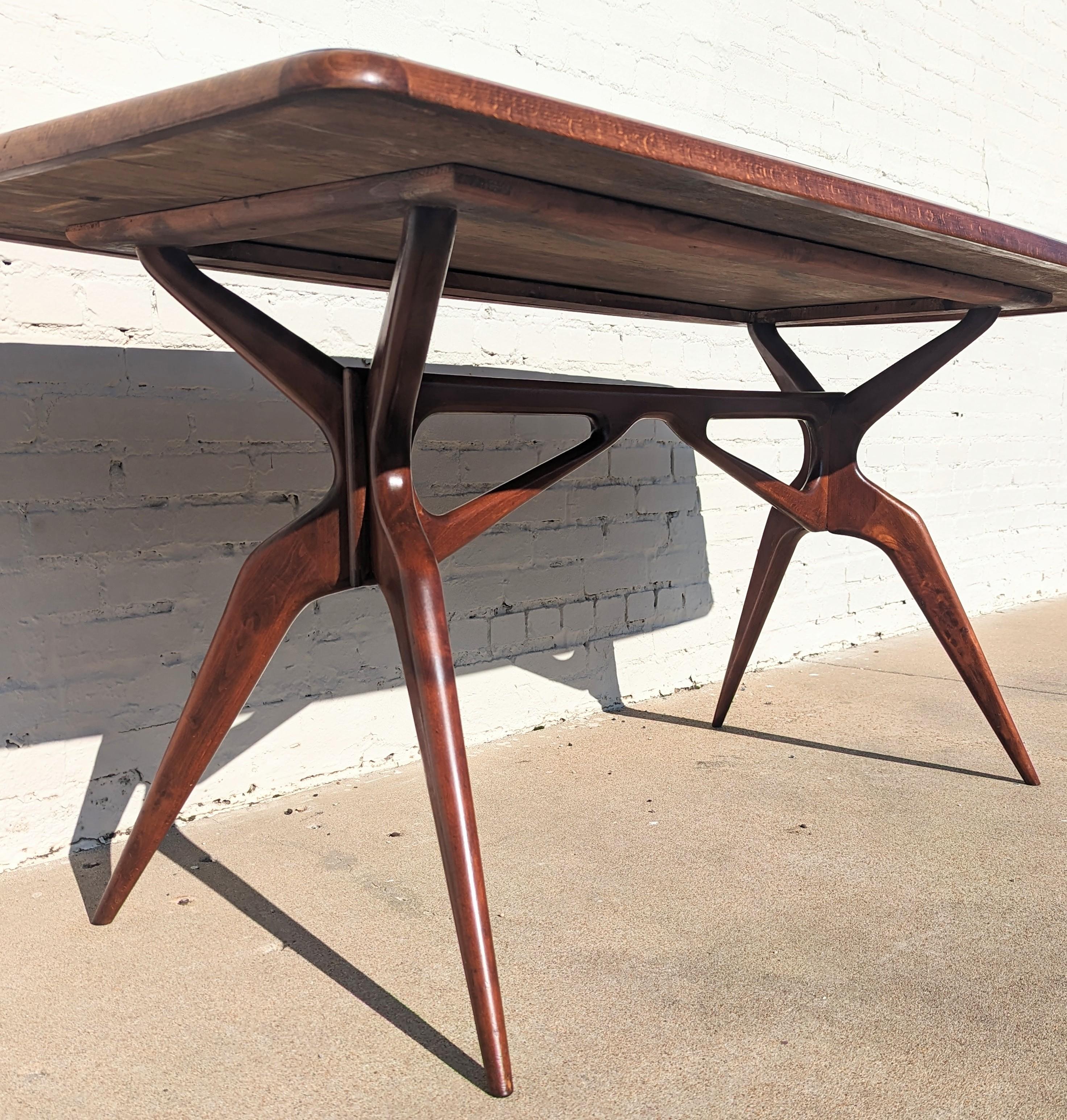 Mid Century Italian Modern Sculptural Glass Top Dining Table Manner of Ico Paris In Good Condition For Sale In Tulsa, OK