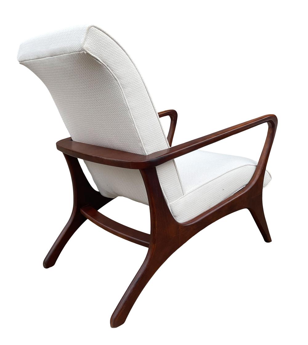 Mid Century Italian Modern Sculptural Lounge Chair & Ottoman in Walnut & White 4