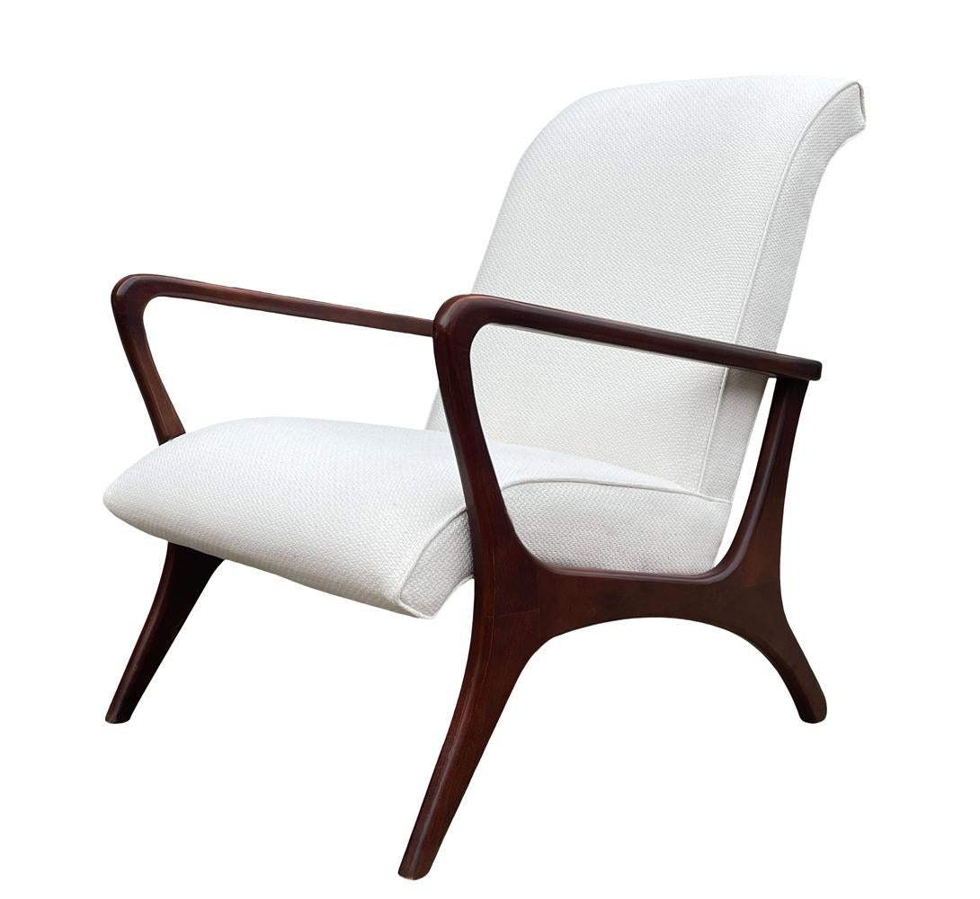 Mid-Century Modern Mid Century Italian Modern Sculptural Lounge Chair & Ottoman in Walnut & White