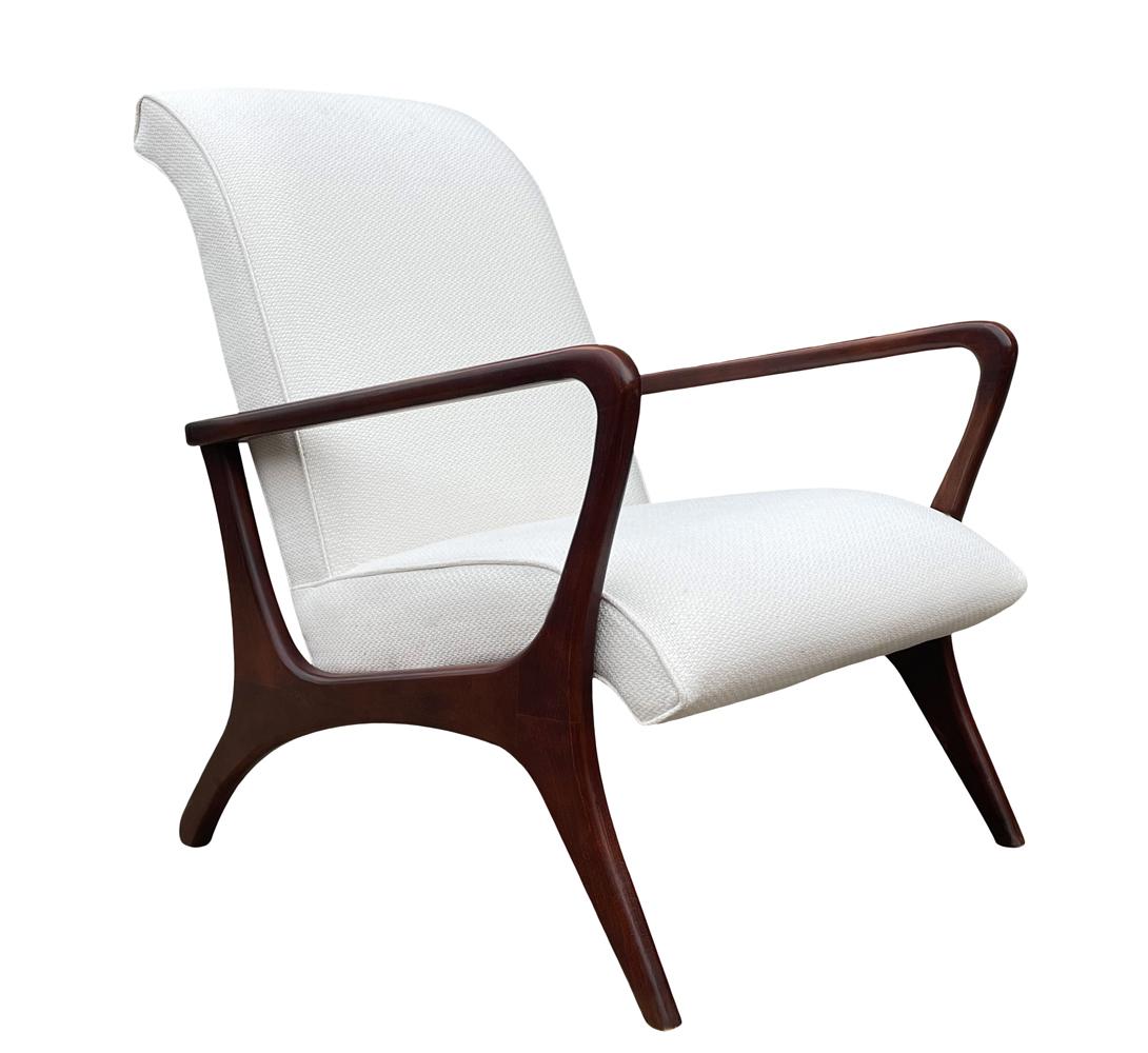 Mid Century Italian Modern Sculptural Lounge Chair & Ottoman in Walnut & White 2