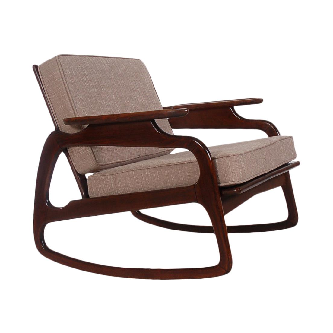 Mid Century Italian Modern Sculptural Rocking Chair in Walnut after Gio Ponti