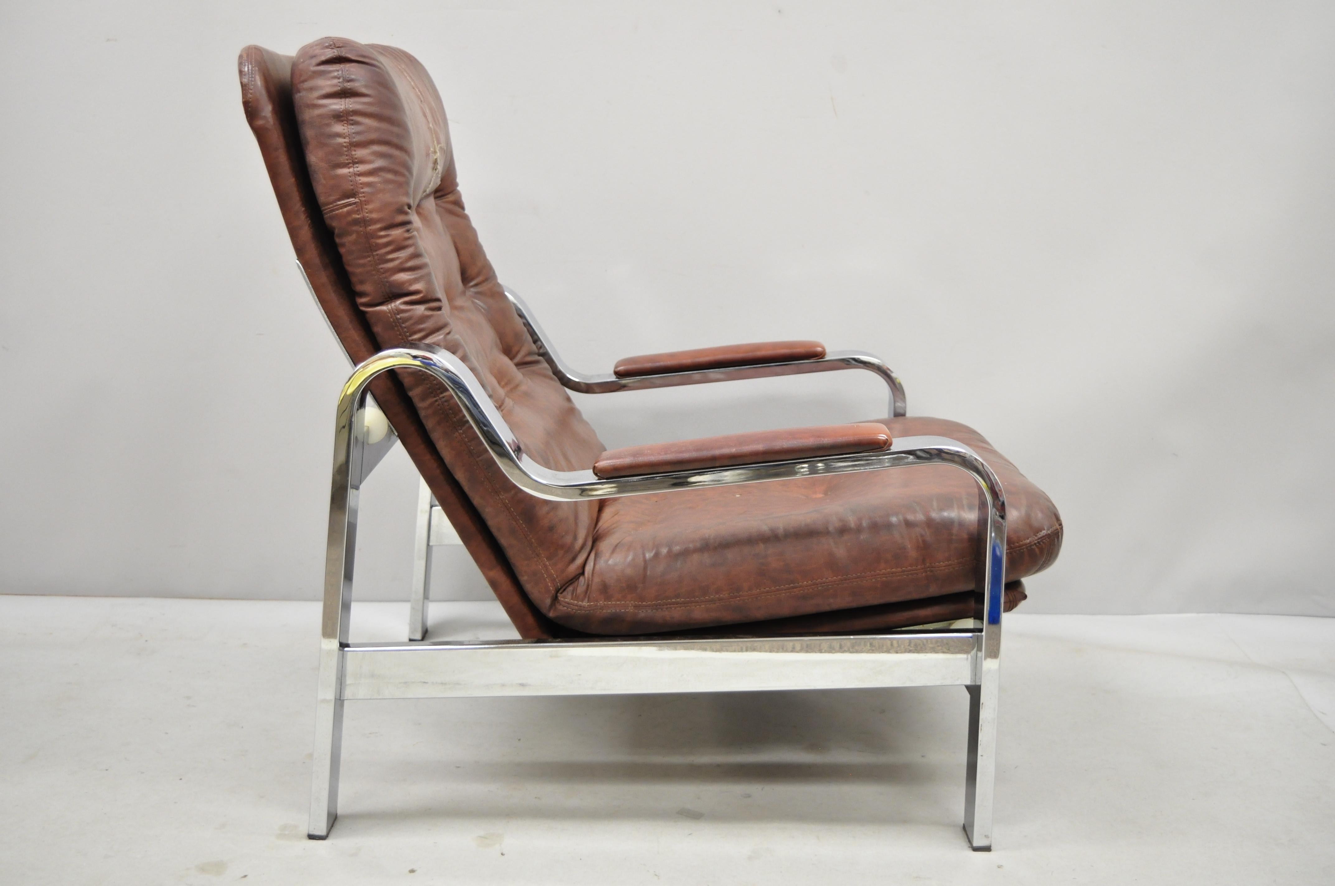 Midcentury Italian Modern Selig Chrom Reclining Recliner Lounge Chair (Moderne der Mitte des Jahrhunderts) im Angebot