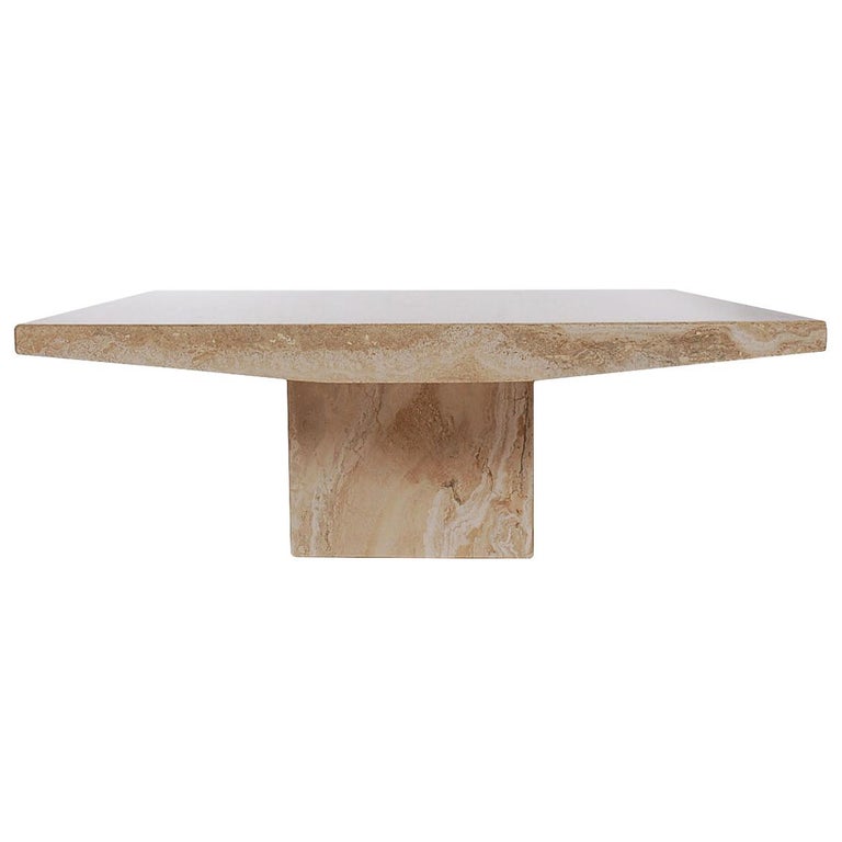 Midcentury Italian Modern Square Travertine Marble Cocktail Table For