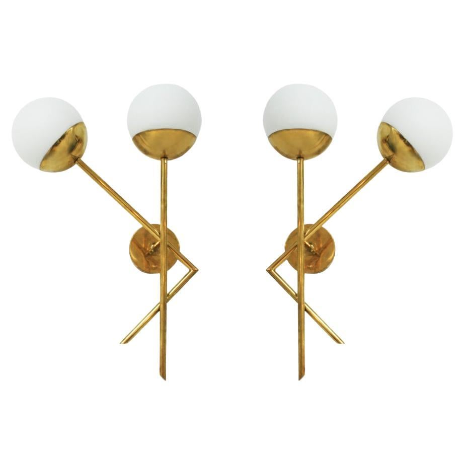 Mid-Century Italian Modern Style Brass and Glass Sconces, Set of 2