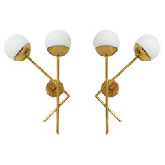 Vintage Mid-Century Italian Modern Style Brass and Glass Sconces, Set of 2