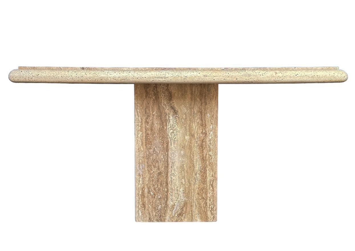 XX secolo Tavolo consolle in marmo travertino del Mid Century Italiano Moderno, tavolo da ingresso o da divano in vendita