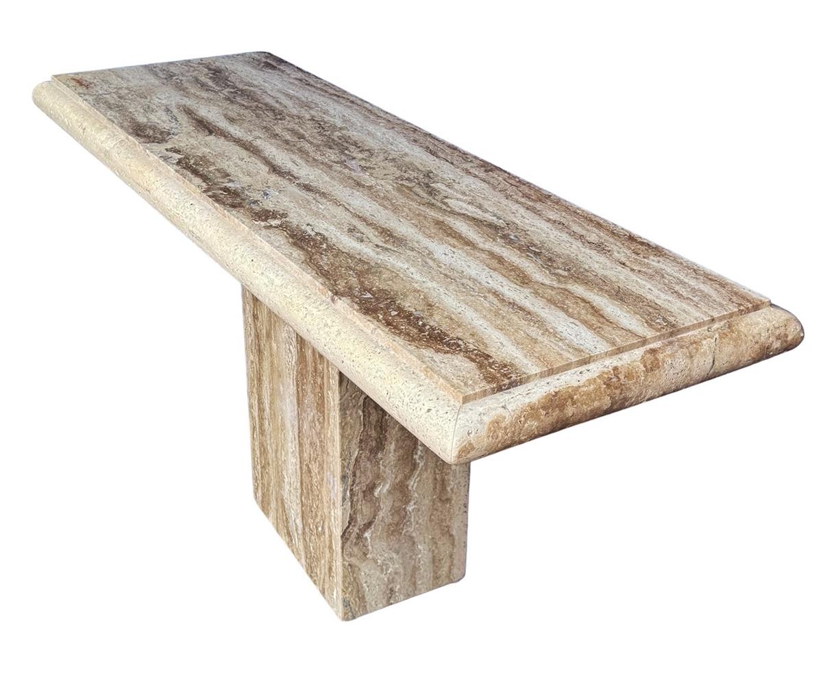 Travertino Tavolo consolle in marmo travertino del Mid Century Italiano Moderno, tavolo da ingresso o da divano in vendita