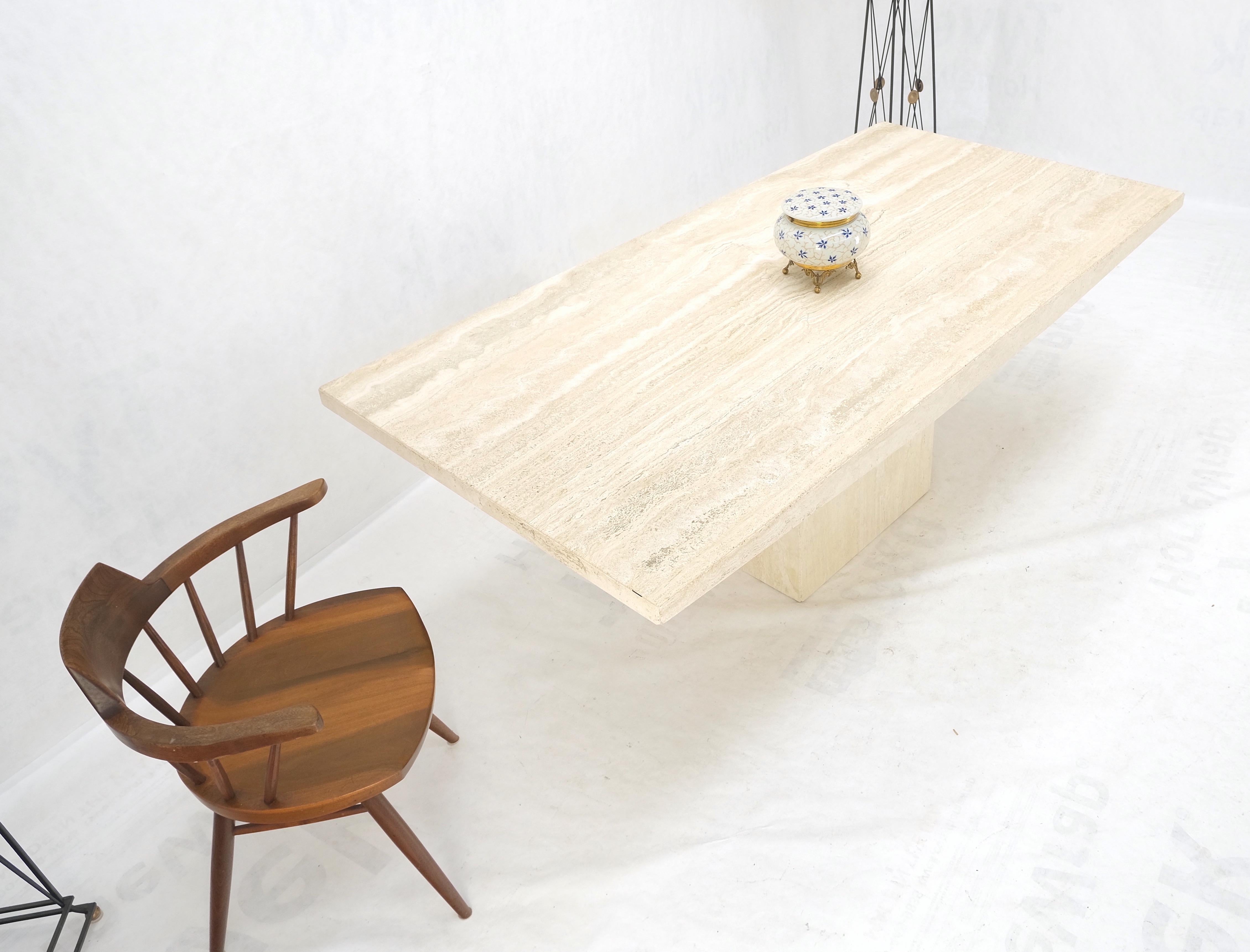 Midcentury Italian Modern Travertine Single Pedestal Dining Conference Table In Good Condition For Sale In Rockaway, NJ