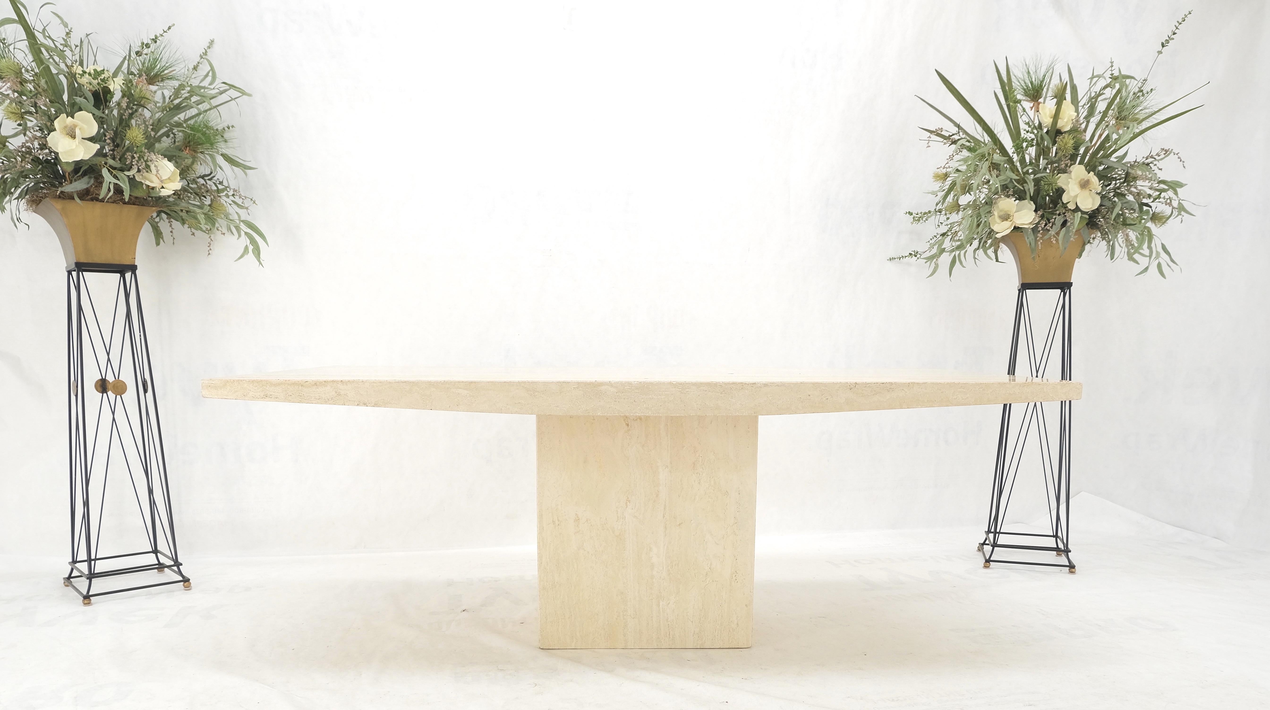 Midcentury Italian Modern Travertine Single Pedestal Dining Conference Table For Sale 1