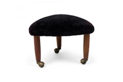 Midcentury Italian Modern Triangular Black Upholstered Footstool