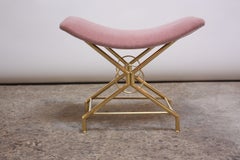 Midcentury Italian Modern Tubular Brass and Mohair Vanity Stool or Bench