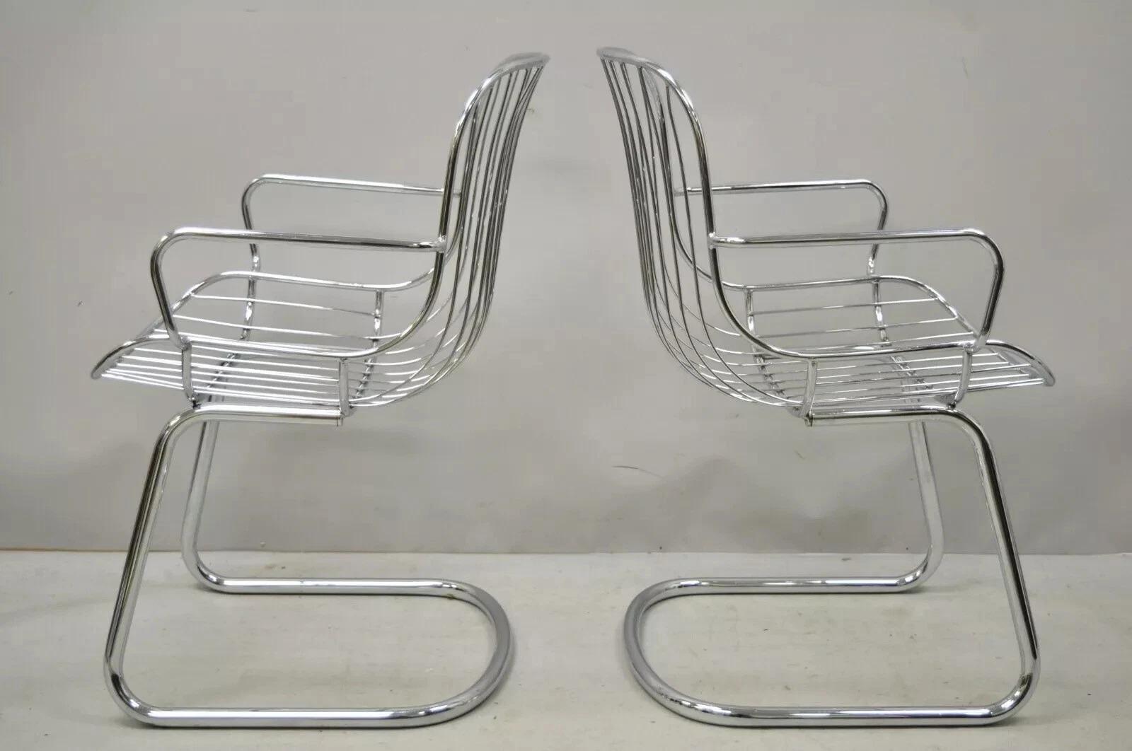 Fauteuil de salle à manger en porte-à-faux tubulaire chromé mi-siècle moderne, lot de 4 en vente 2