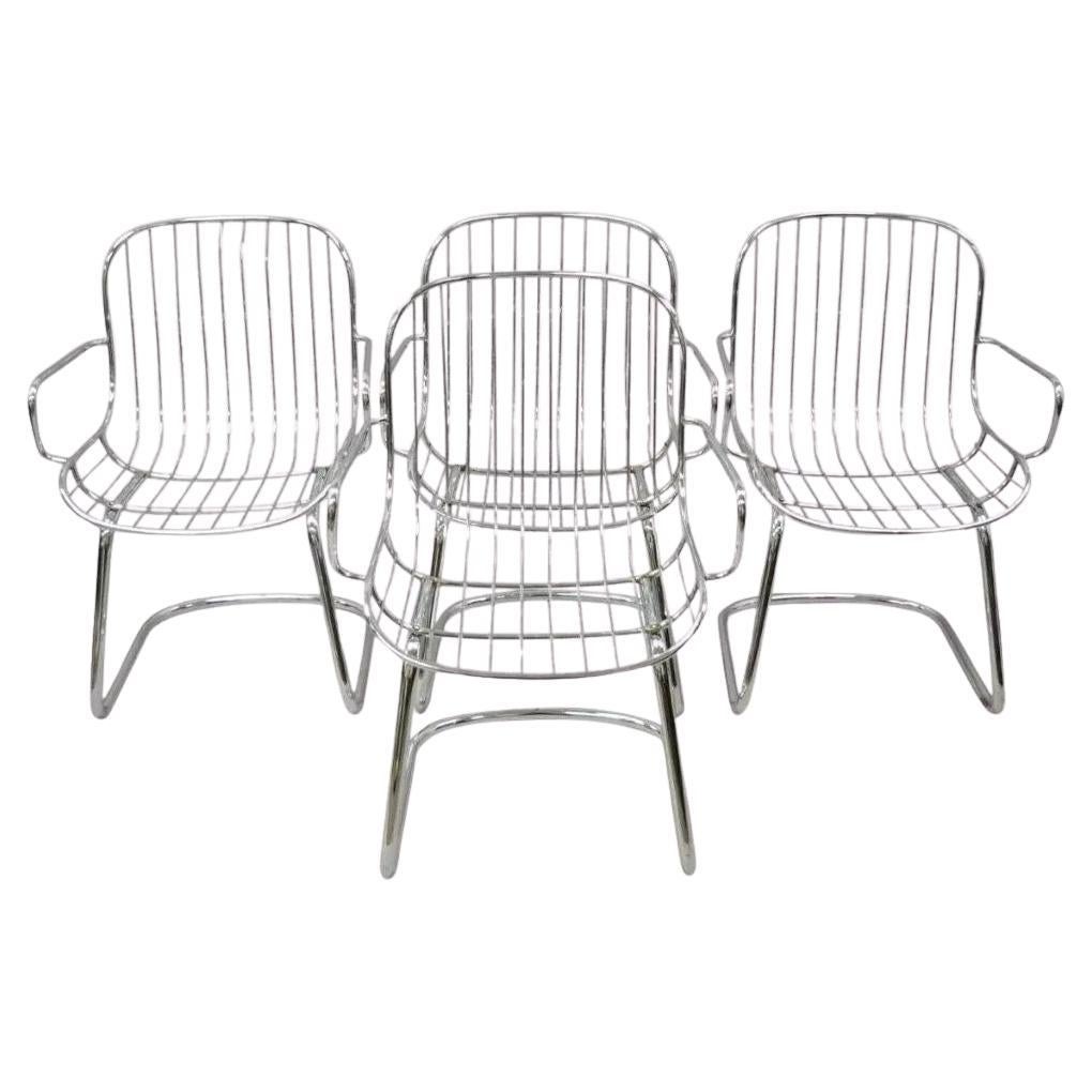 Fauteuil de salle à manger en porte-à-faux tubulaire chromé mi-siècle moderne, lot de 4