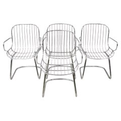 Mid Century Italian Modern Tubular Chrome Cantilever Dining Arm Chair - Set of 4