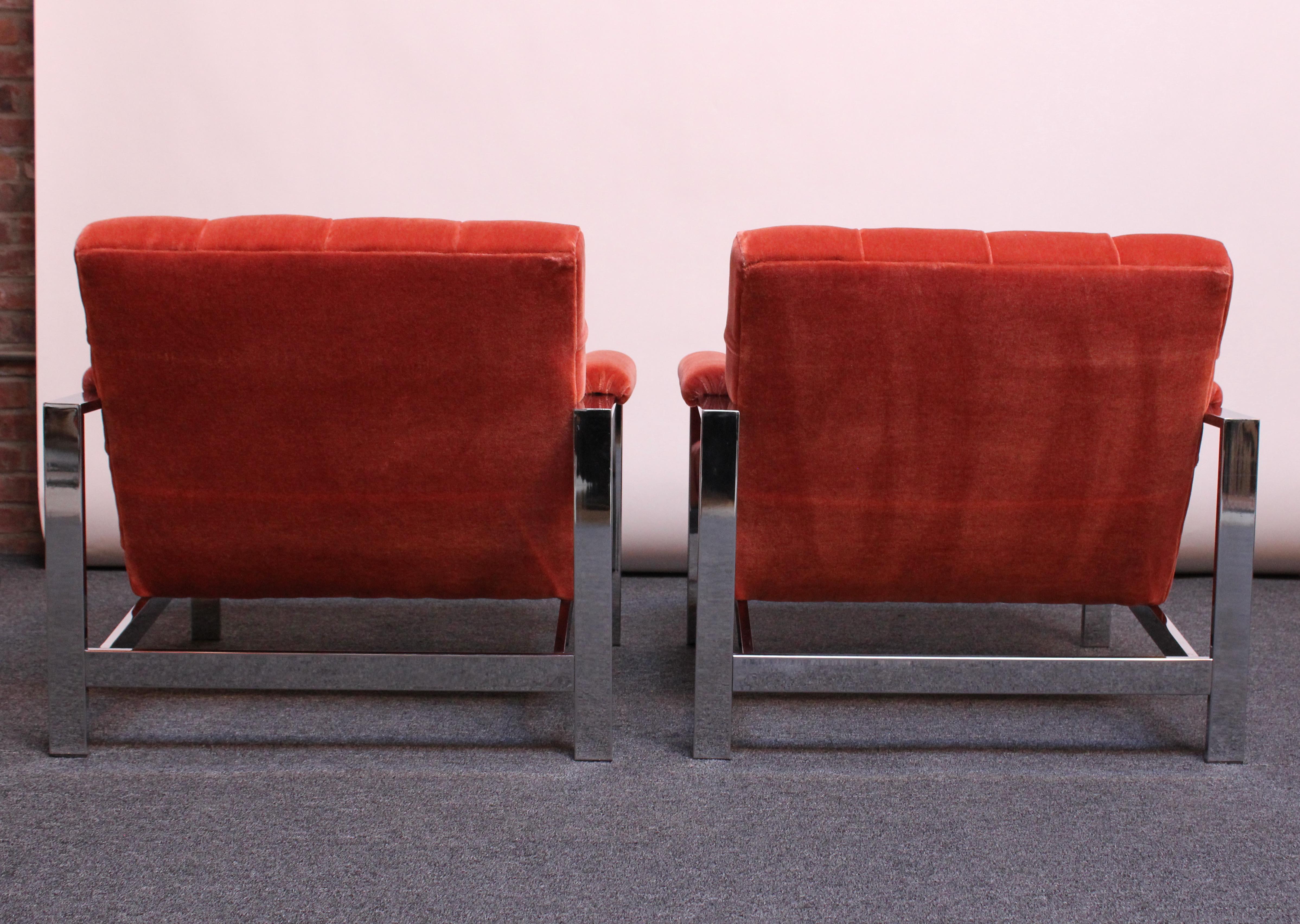 Mid-Century Italian Modern Tufted Mohair and Chrome Lounge Chairs For Sale 7