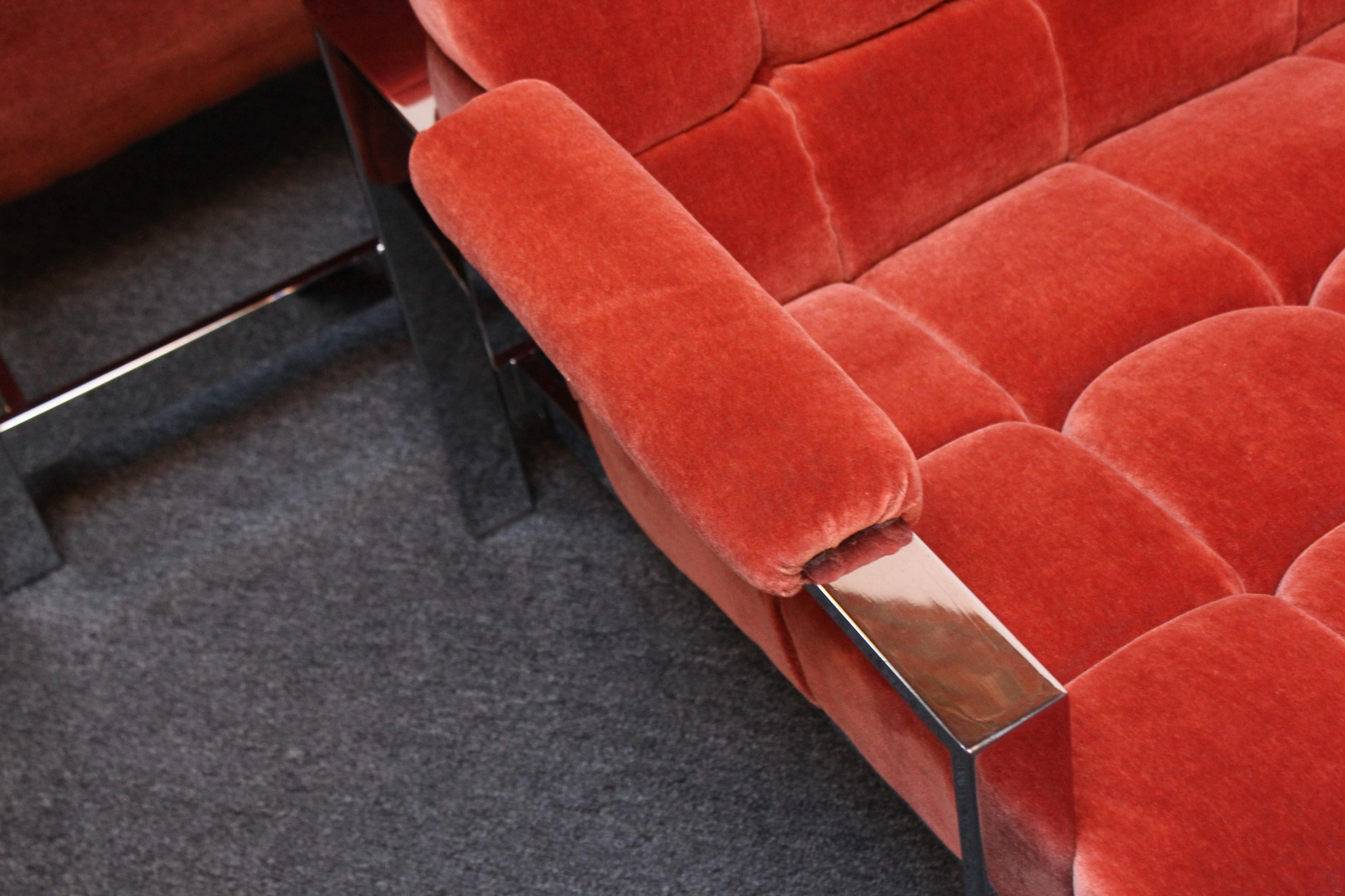 Mid-Century Italian Modern Tufted Mohair and Chrome Lounge Chairs For Sale 3