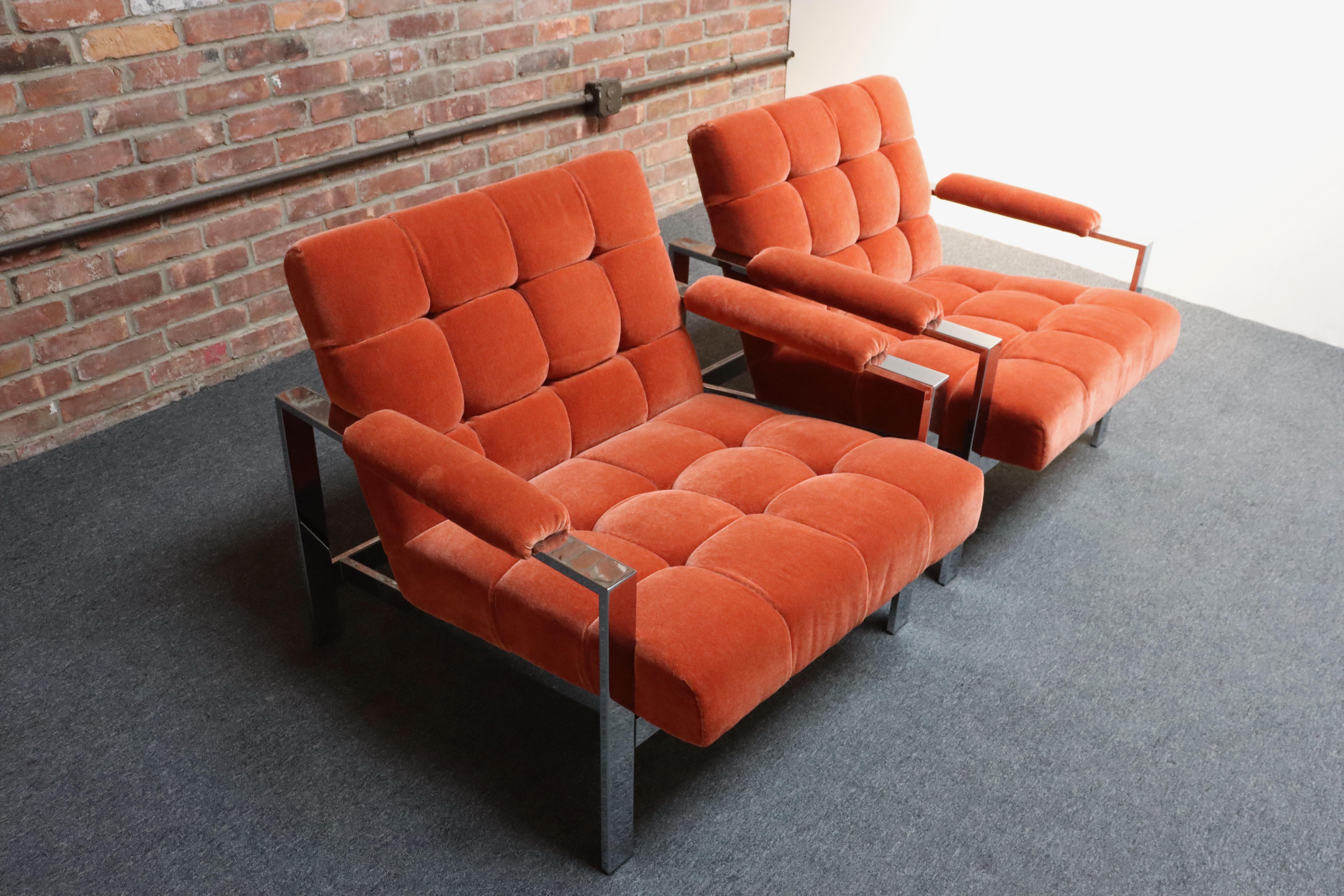 Sedie da salotto moderne di metà secolo in mohair trapuntato e cromo in vendita 10
