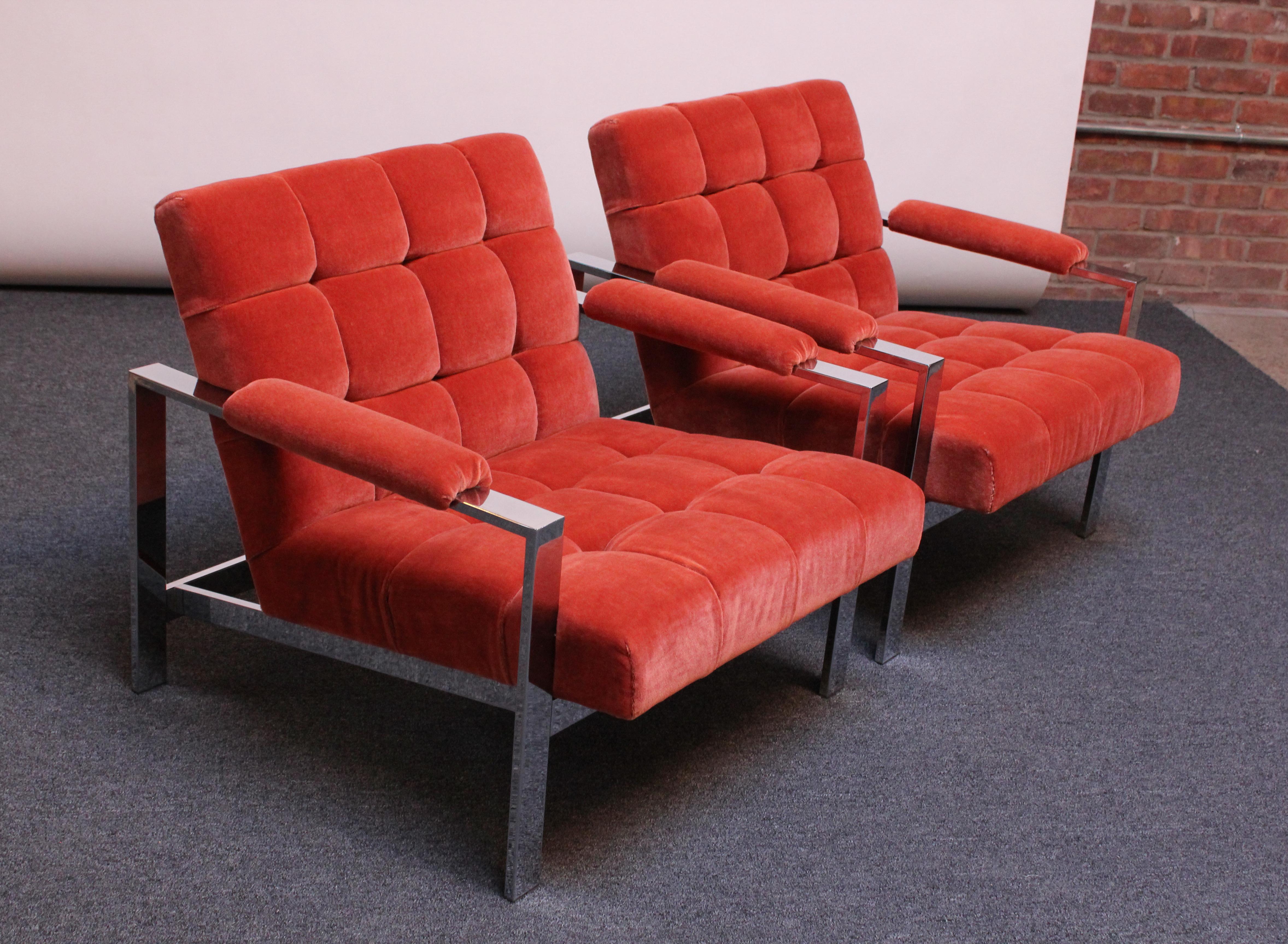 Mid-Century Italian Modern Tufted Mohair and Chrome Lounge Chairs For Sale 8