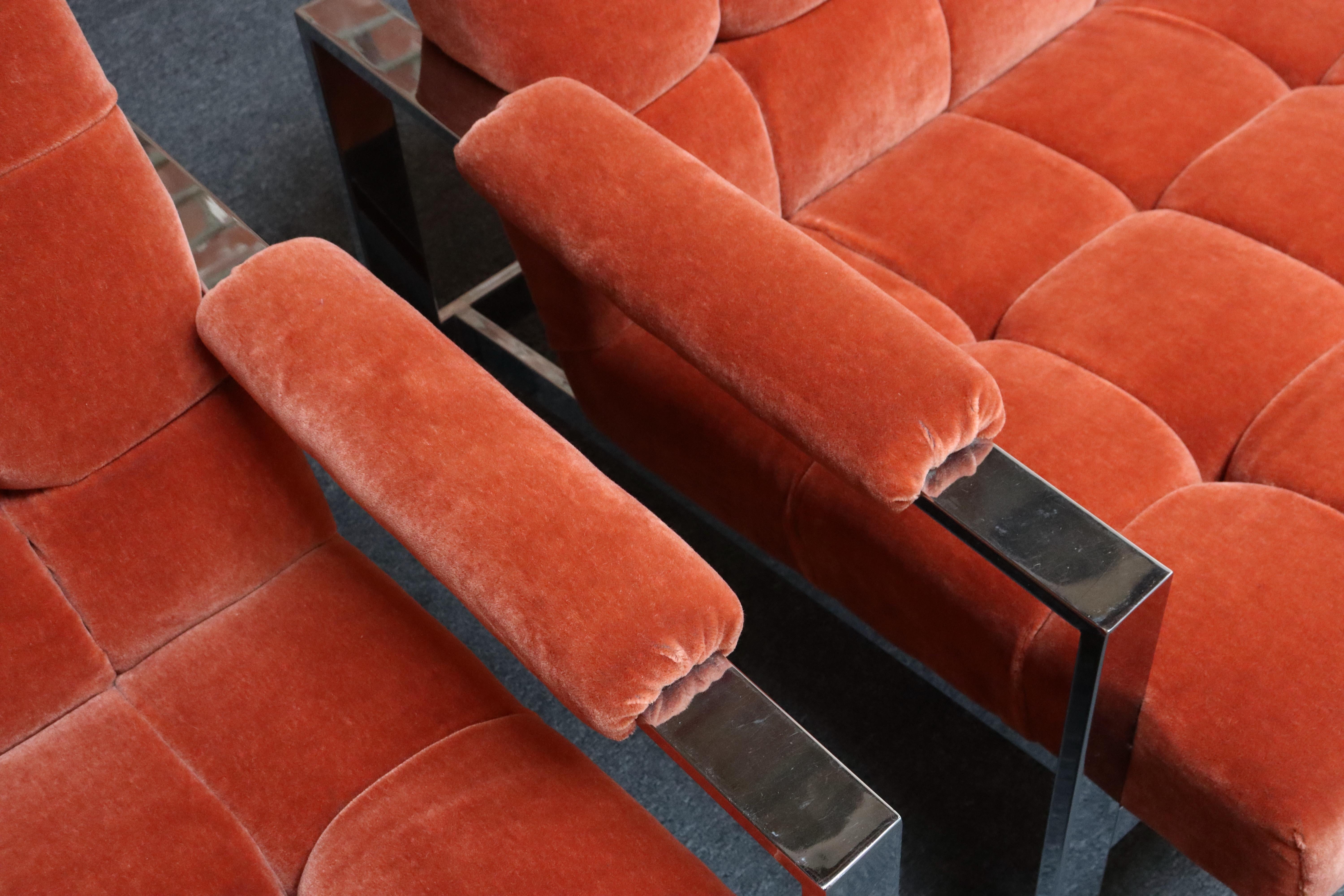 Sedie da salotto moderne di metà secolo in mohair trapuntato e cromo in vendita 13