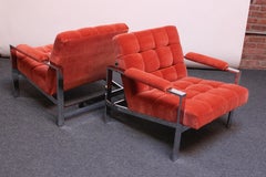 Mid-Century Italian Modern Tufted Mohair and Chrome Lounge Chairs