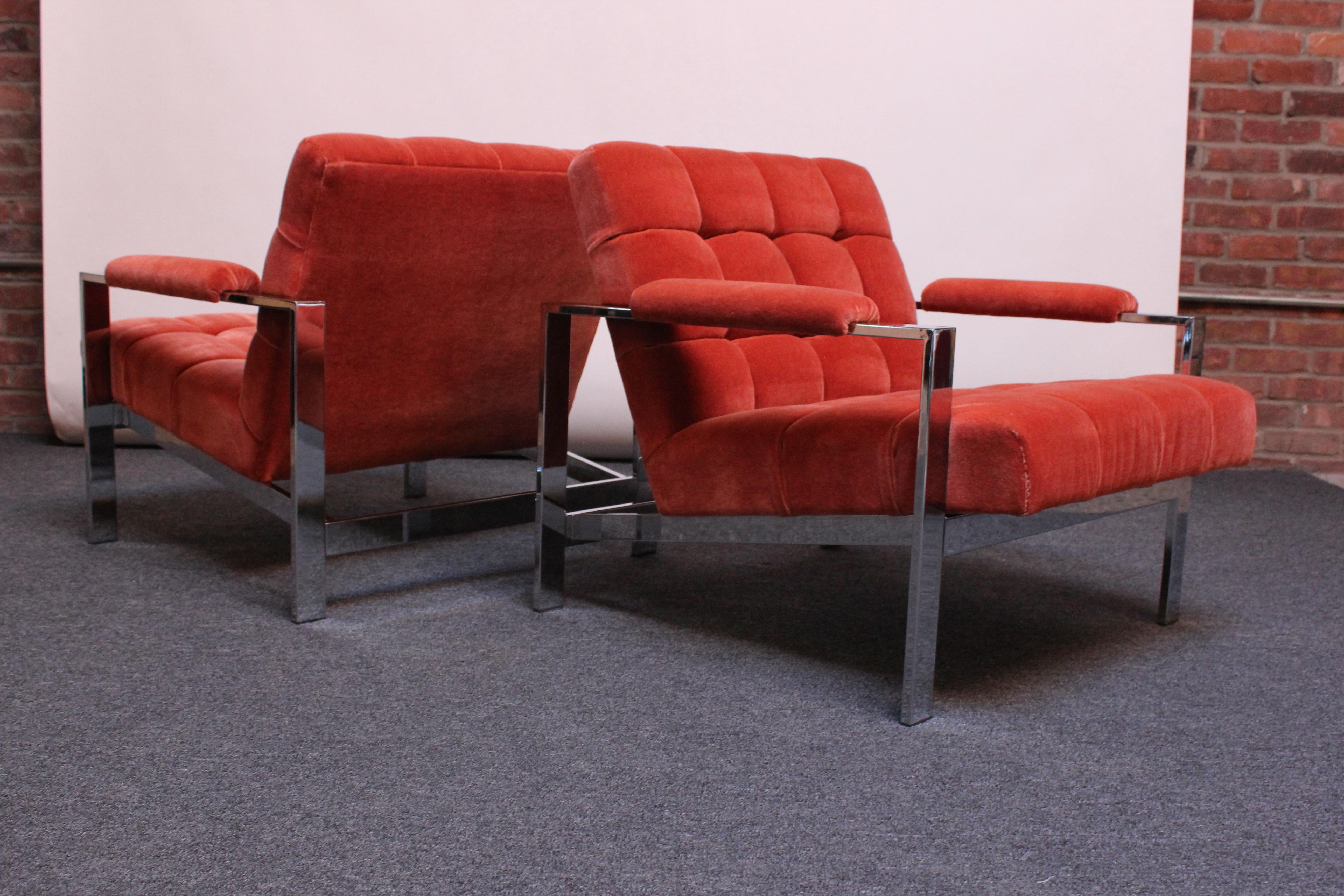 Mid-Century Italian Modern Tufted Mohair and Chrome Lounge Chairs For Sale 9
