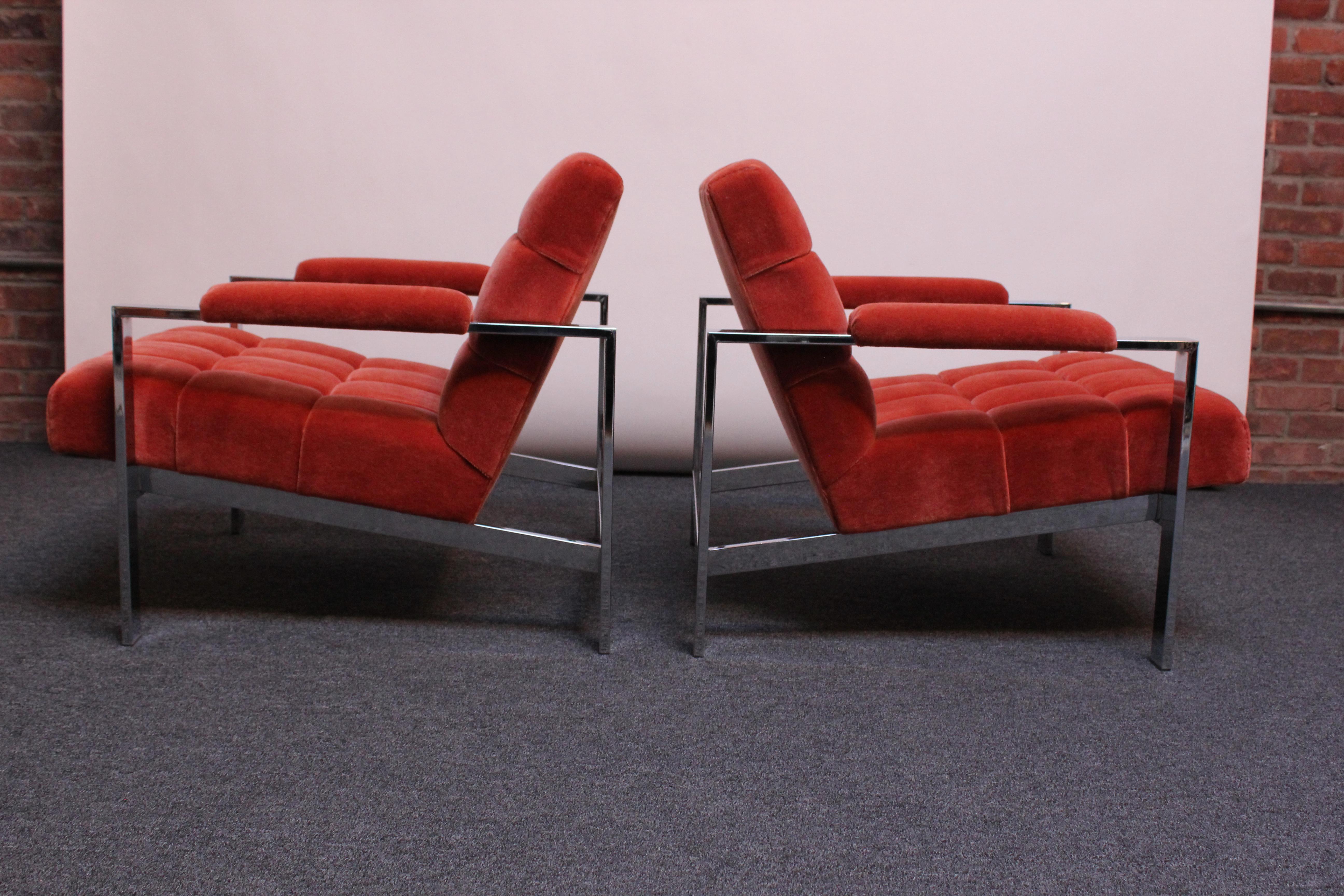 Moderne italienische Loungesessel aus getuftetem Mohair und Chrom aus der Mitte des Jahrhunderts im Angebot 9