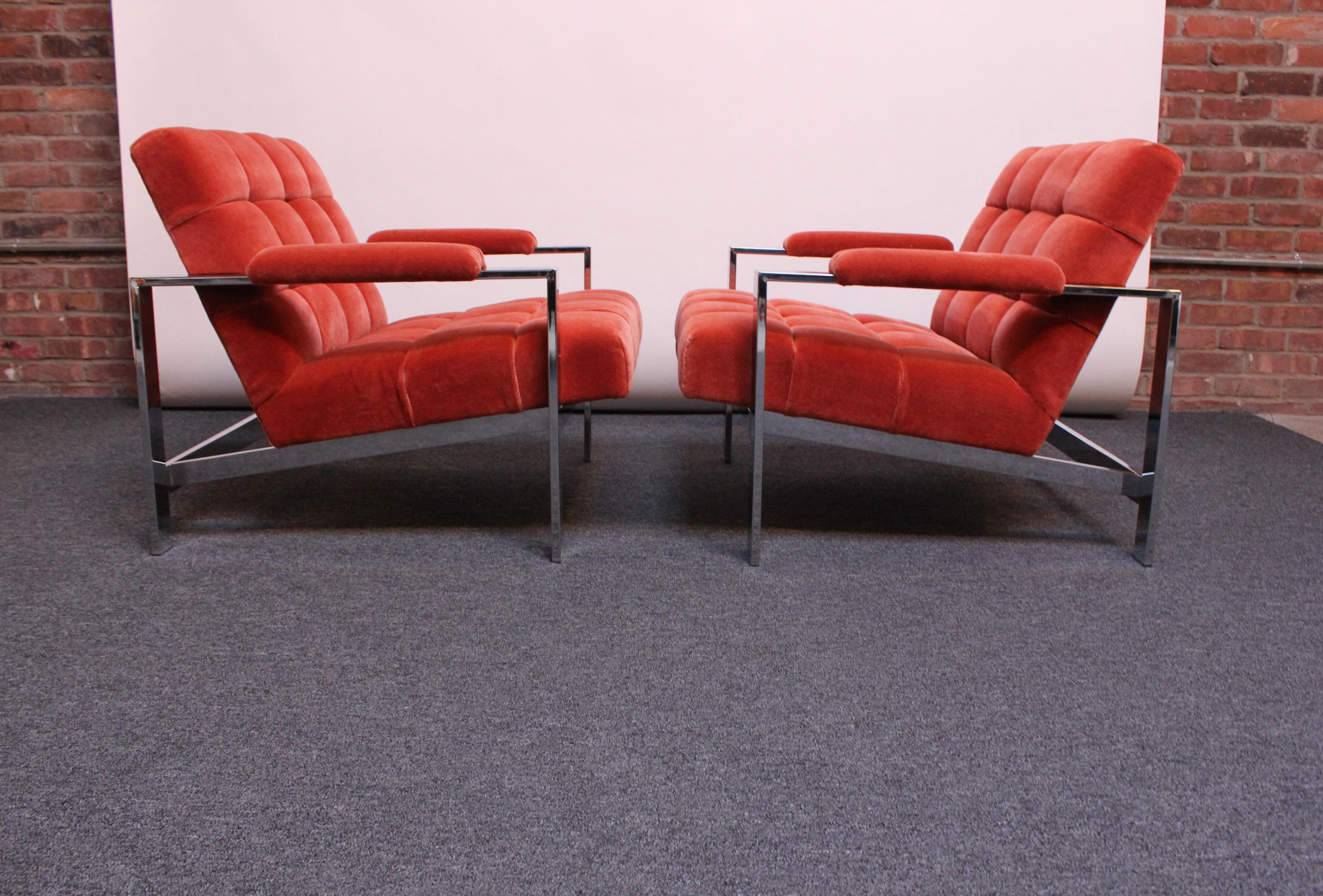 Mid-Century Italian Modern Tufted Mohair and Chrome Lounge Chairs For Sale 11