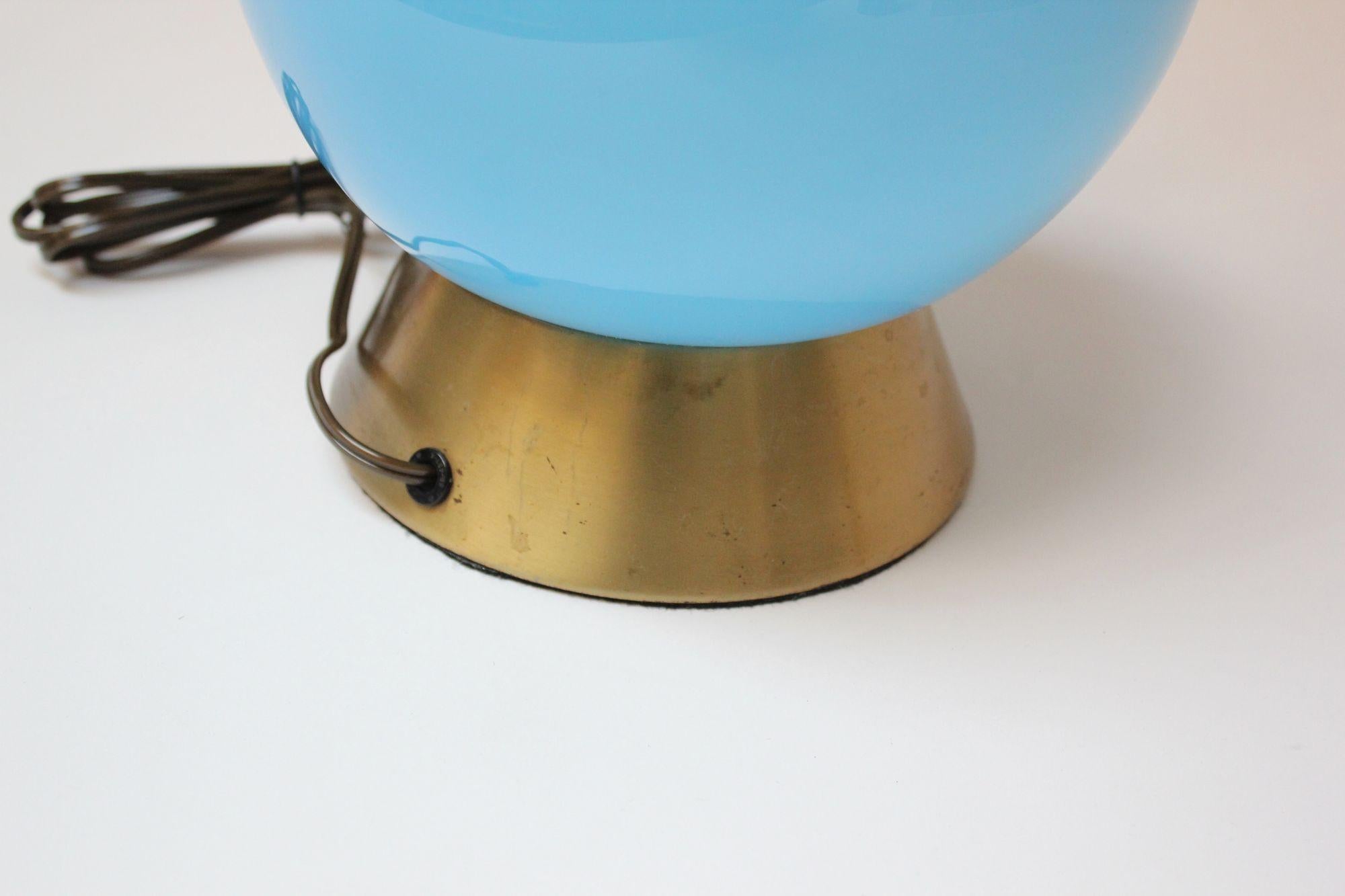 Midcentury Italian Modern Turquoise Blown Glass Lamp on Brass Base For Sale 6