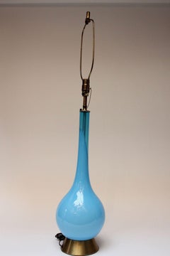 Midcentury Italian Modern Turquoise Blown Glass Lamp on Brass Base