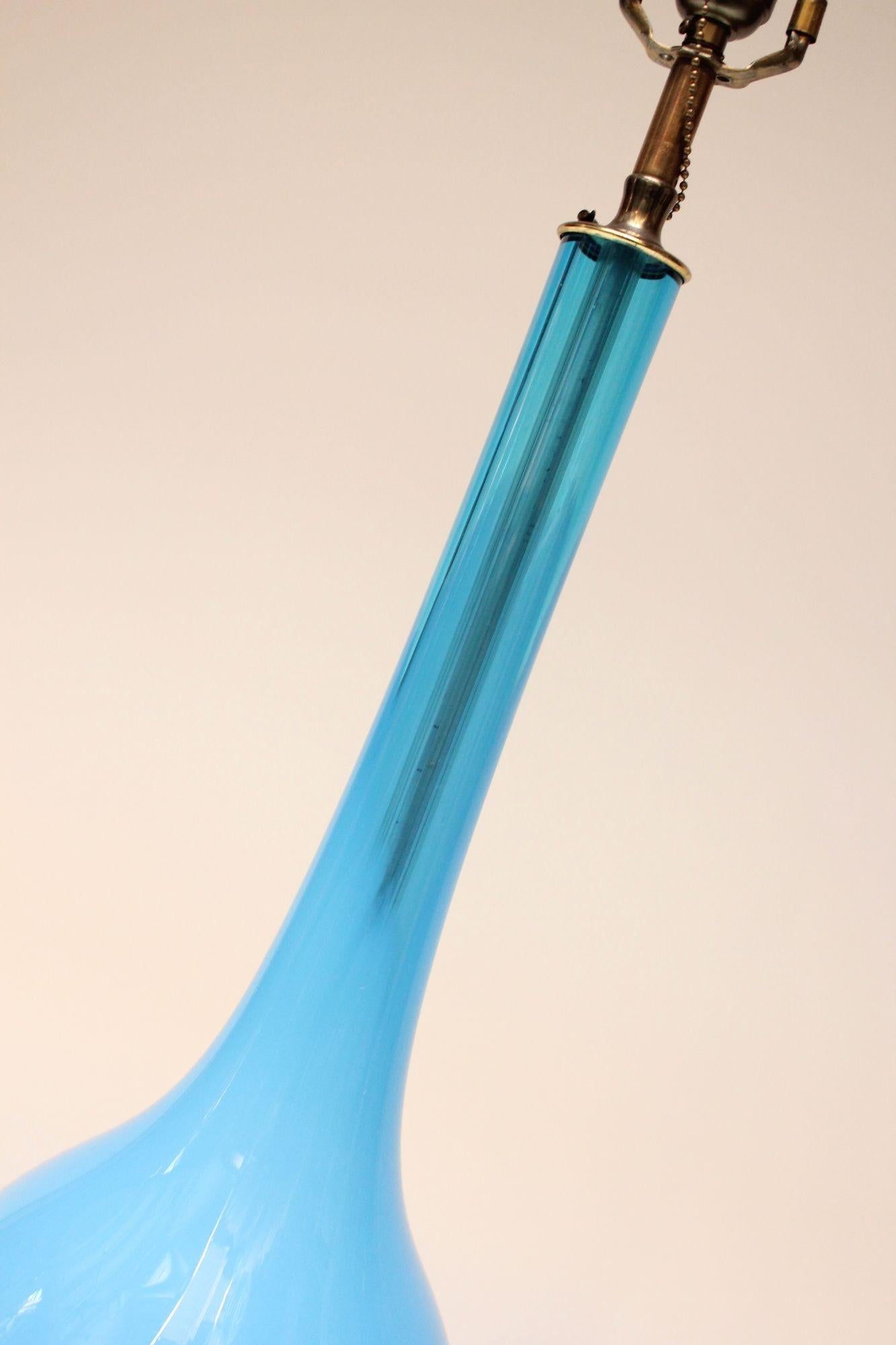 Mid-20th Century Midcentury Italian Modern Turquoise Blown Glass Lamp on Brass Base For Sale