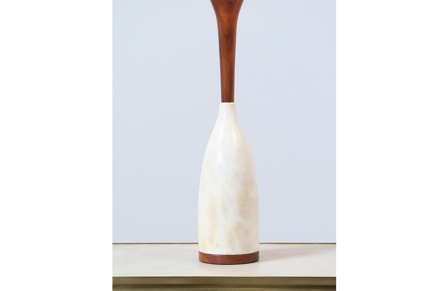 Mid-20th Century Expertly Restored - Mid century Italian Modern Walnut & Marble Table Lamps For Sale