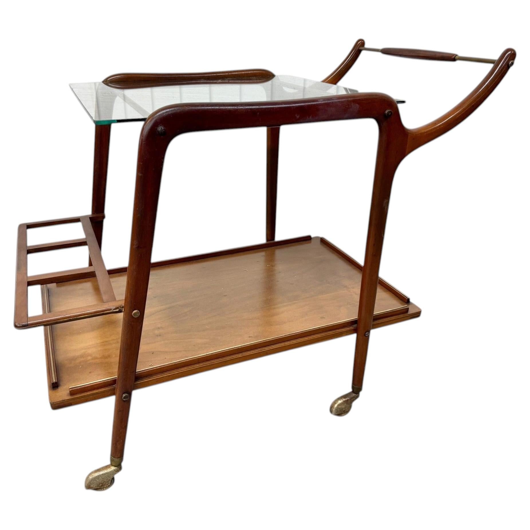 Mid-Century Italian Modern Walnut Serving Cart