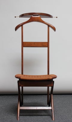 Mid-Century Italian Modern Walnut Valet with Woven Seat and Storage Compartment