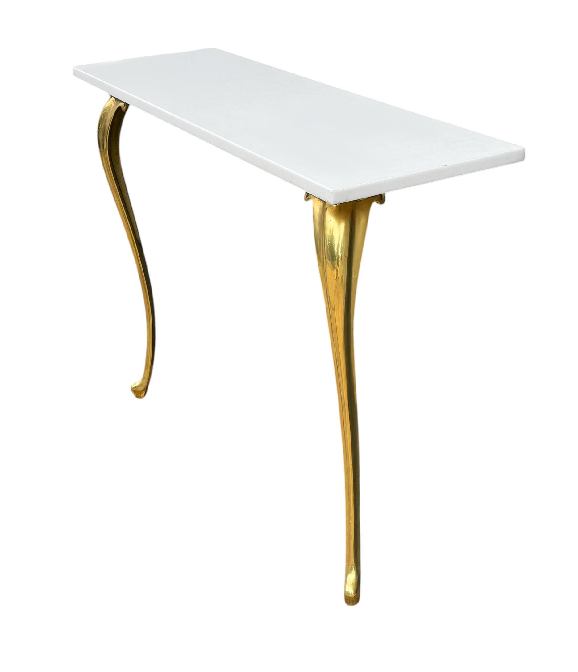 Mid-Century Modern Mid-Century Italian Modern White Marble & Brass Floating Console Table or Desk For Sale