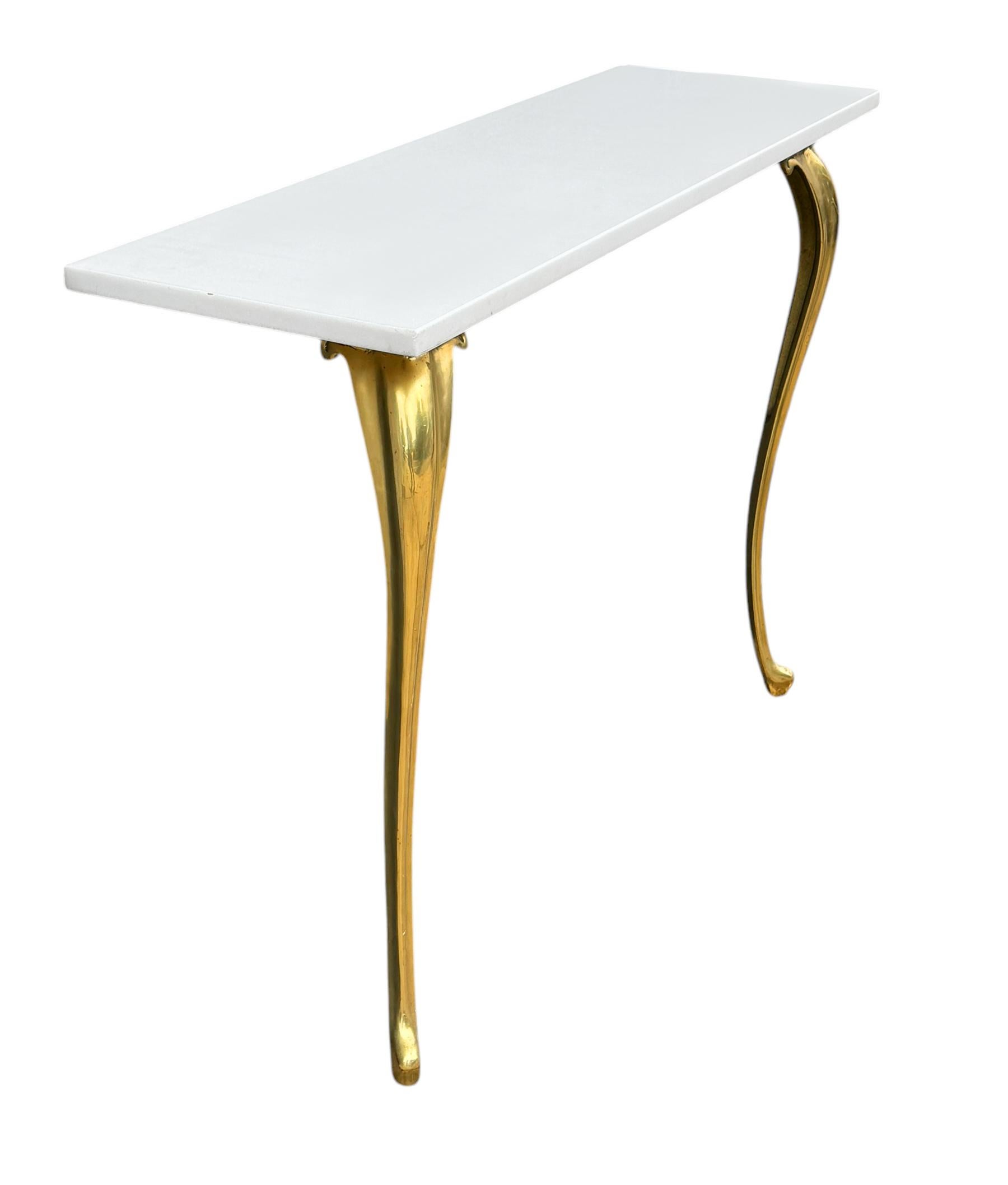 Mid-20th Century Mid-Century Italian Modern White Marble & Brass Floating Console Table or Desk For Sale