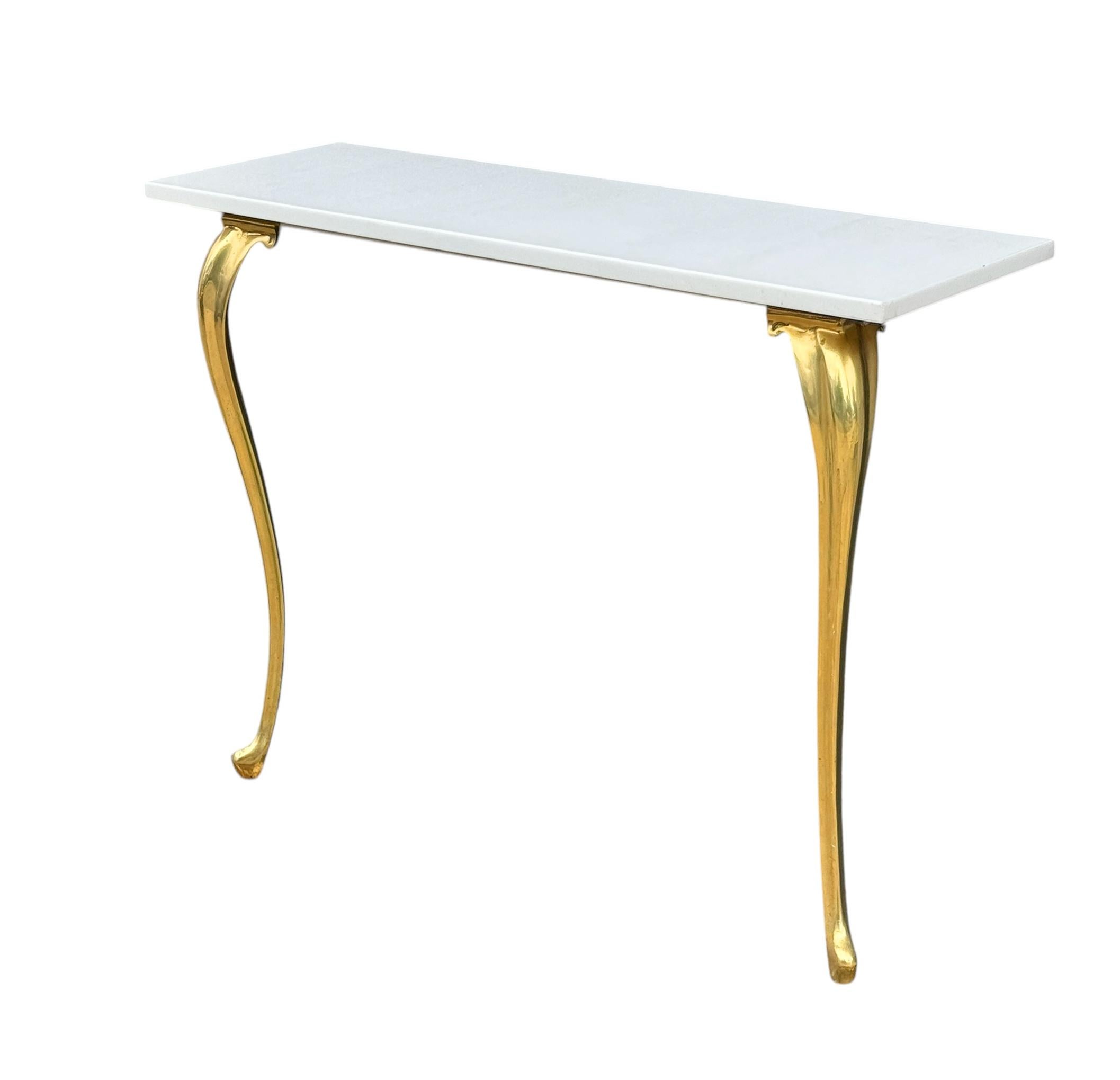 Mid-Century Italian Modern White Marble & Brass Floating Console Table or Desk For Sale 1
