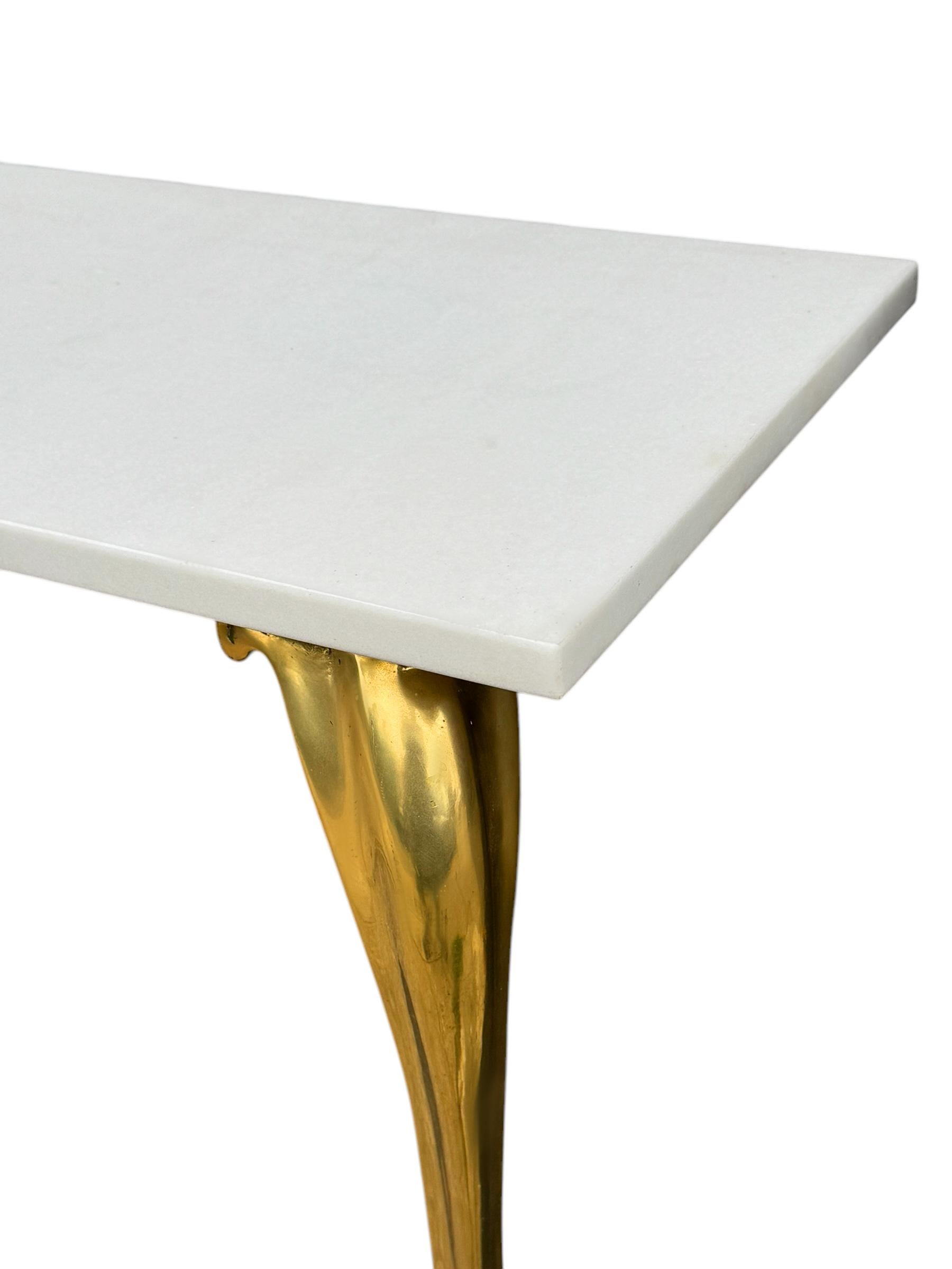 Mid-Century Italian Modern White Marble & Brass Floating Console Table or Desk For Sale 2
