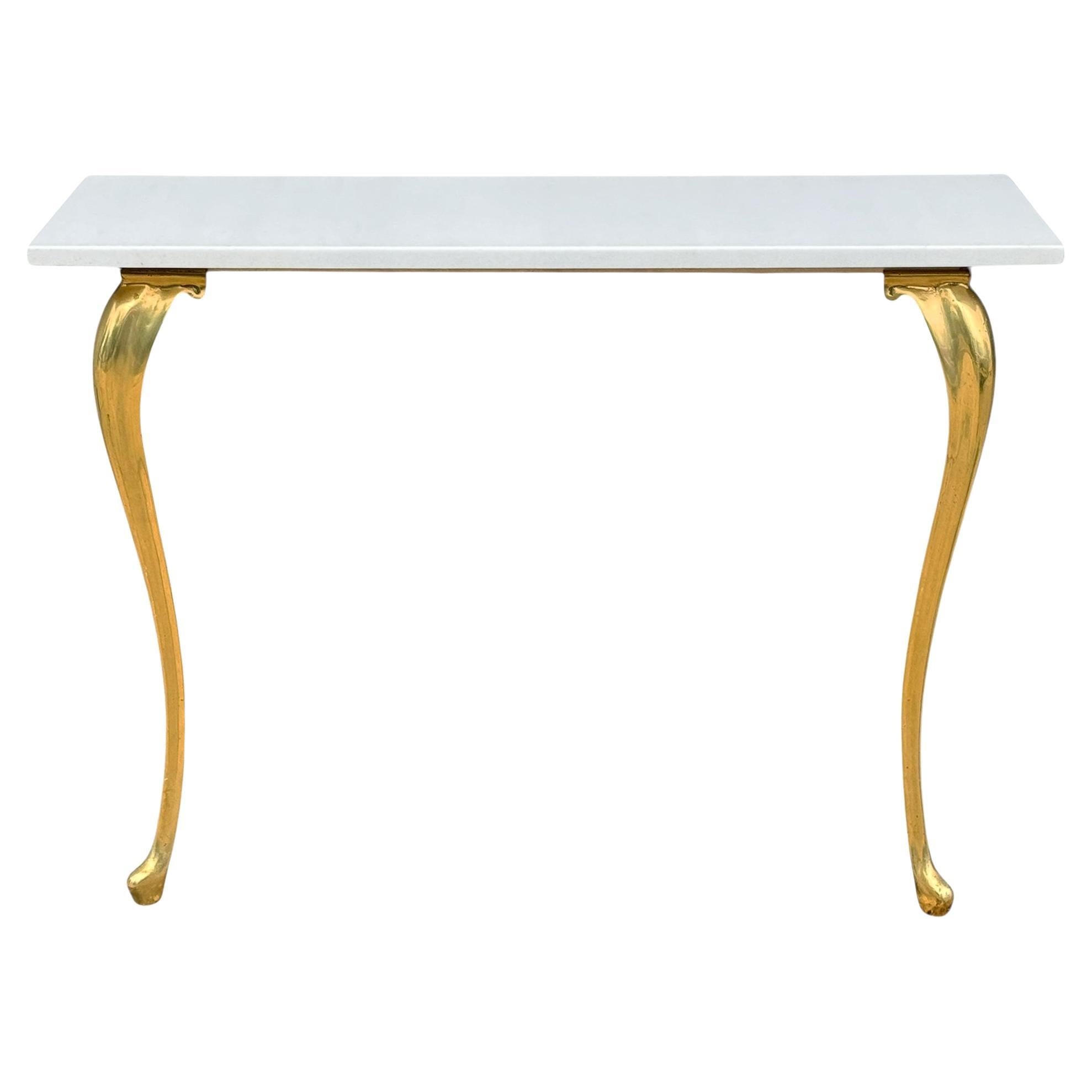 Mid-Century Italian Modern White Marble & Brass Floating Console Table or Desk