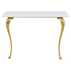 Mid-Century Italian Modern White Marble & Brass Floating Console Table or Desk