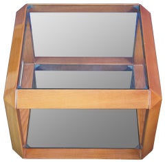Italian Modern Wood & Glass Square Cube Minimalist Side End Table