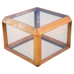 Italian Modern Wood & Glass Square Cube Minimalist Side End Table