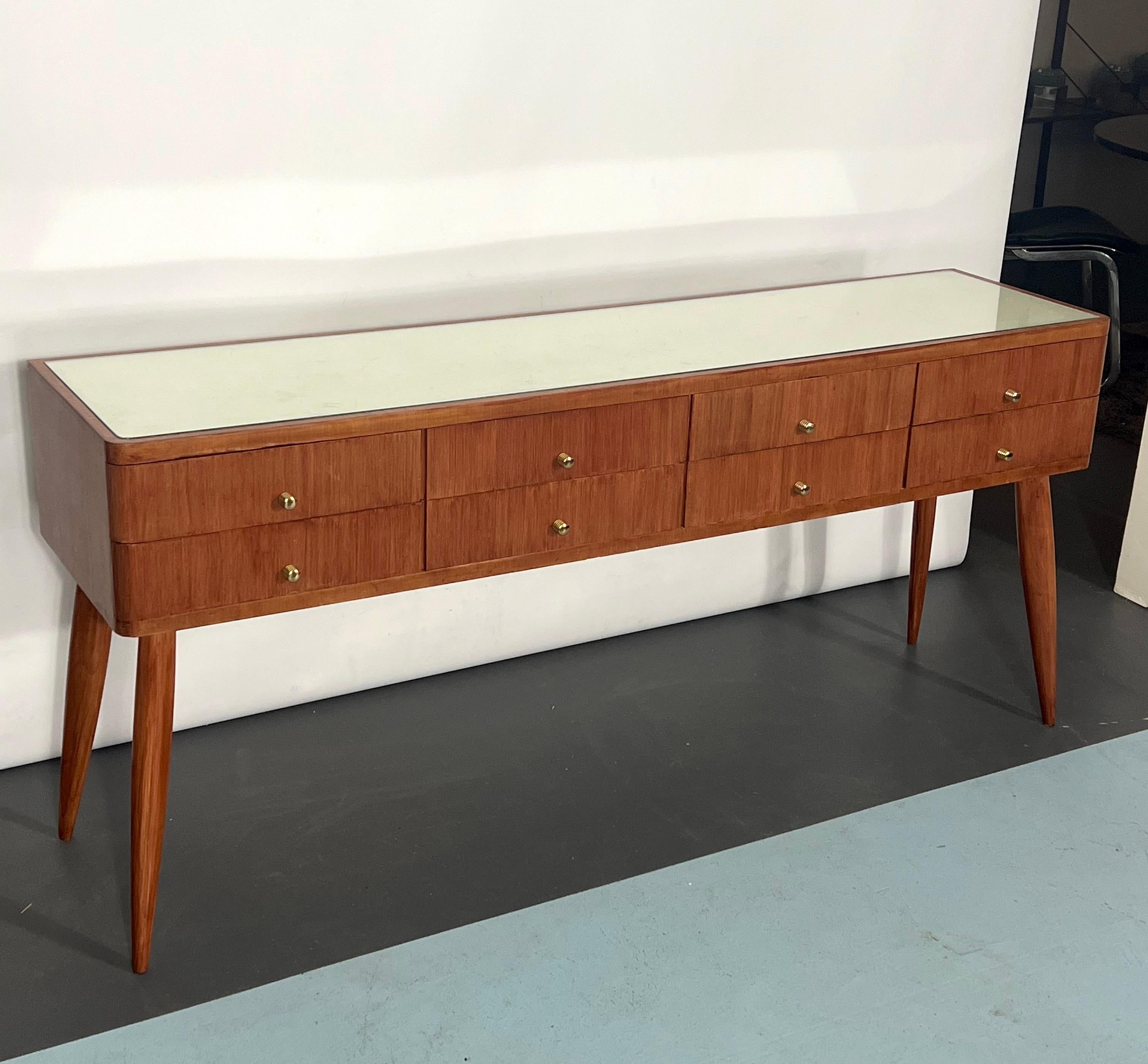 Brass Mid-Century Italian Modern Wood Sideboard from 50s For Sale