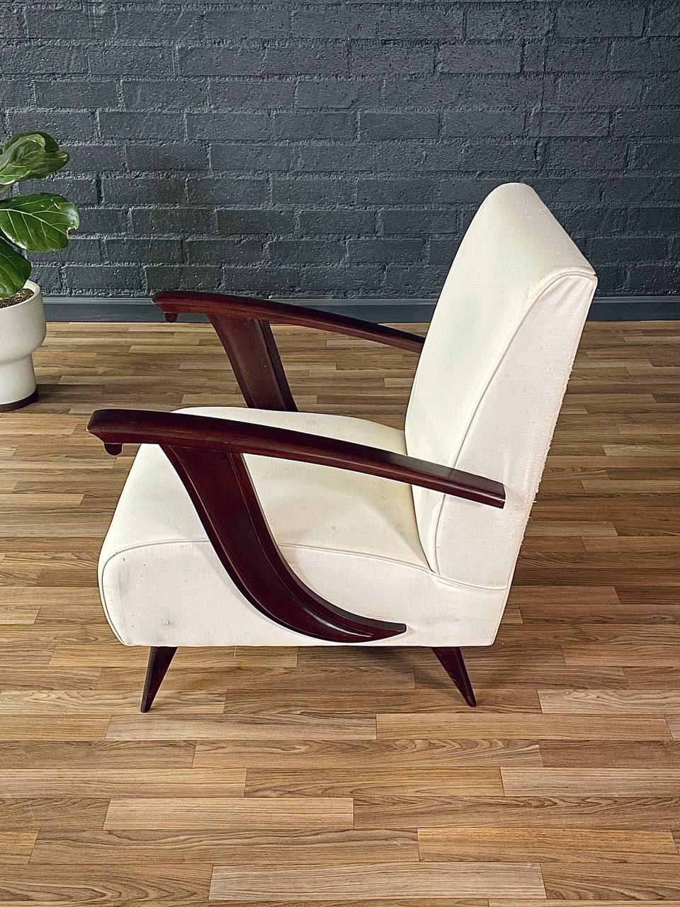 Mid-Century Modern Mid-Century Italian Modernist Lounge Chair w/ Sculptural Wood Arms