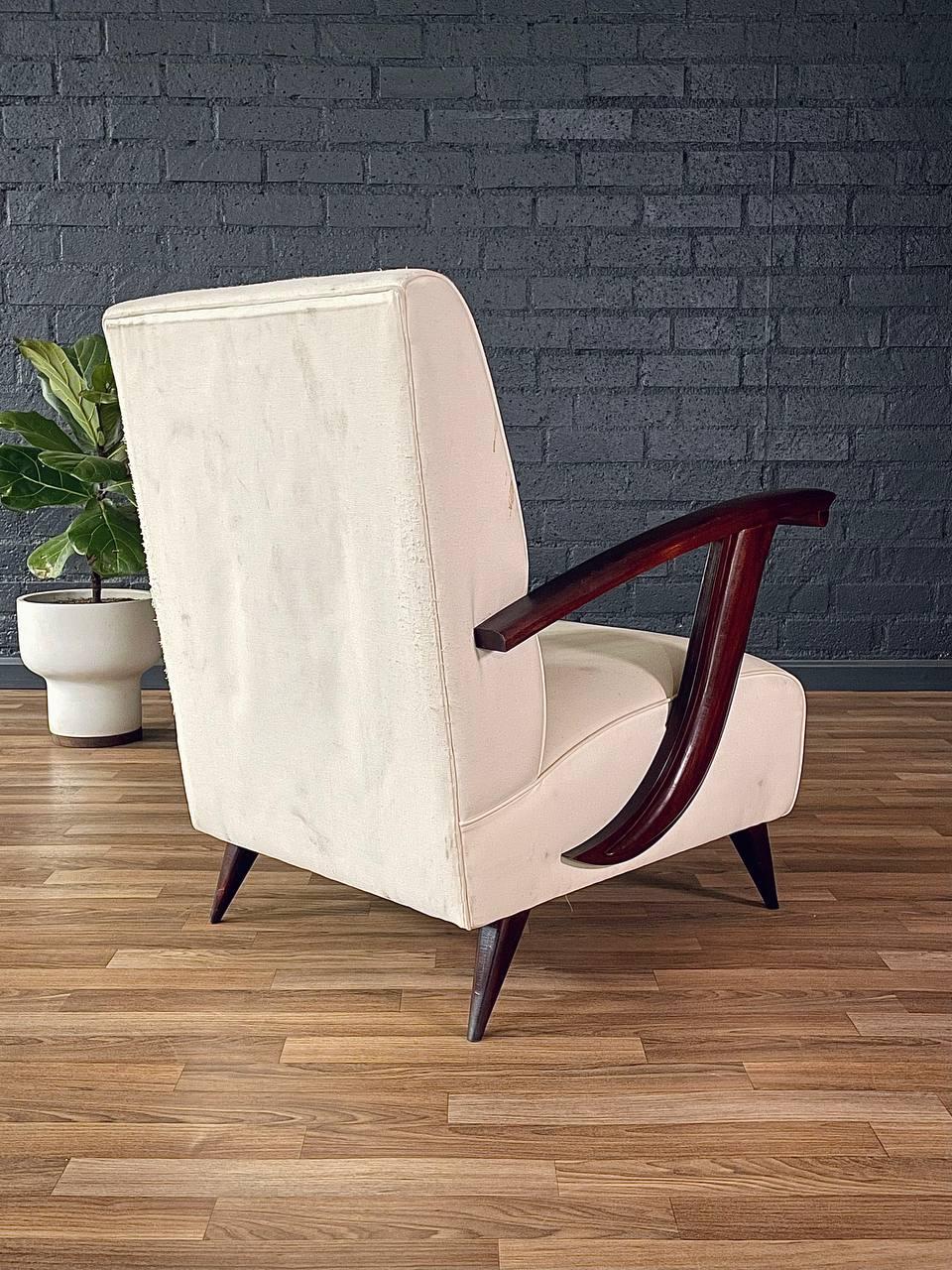 Mid-20th Century Mid-Century Italian Modernist Lounge Chair w/ Sculptural Wood Arms
