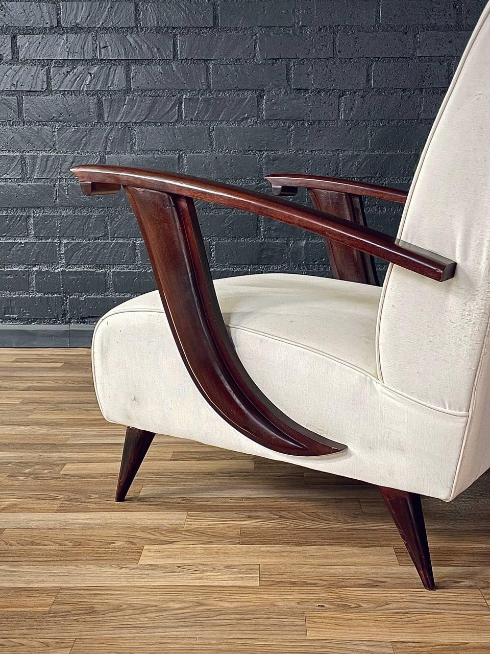 Mid-Century Italian Modernist Lounge Chair w/ Sculptural Wood Arms 3