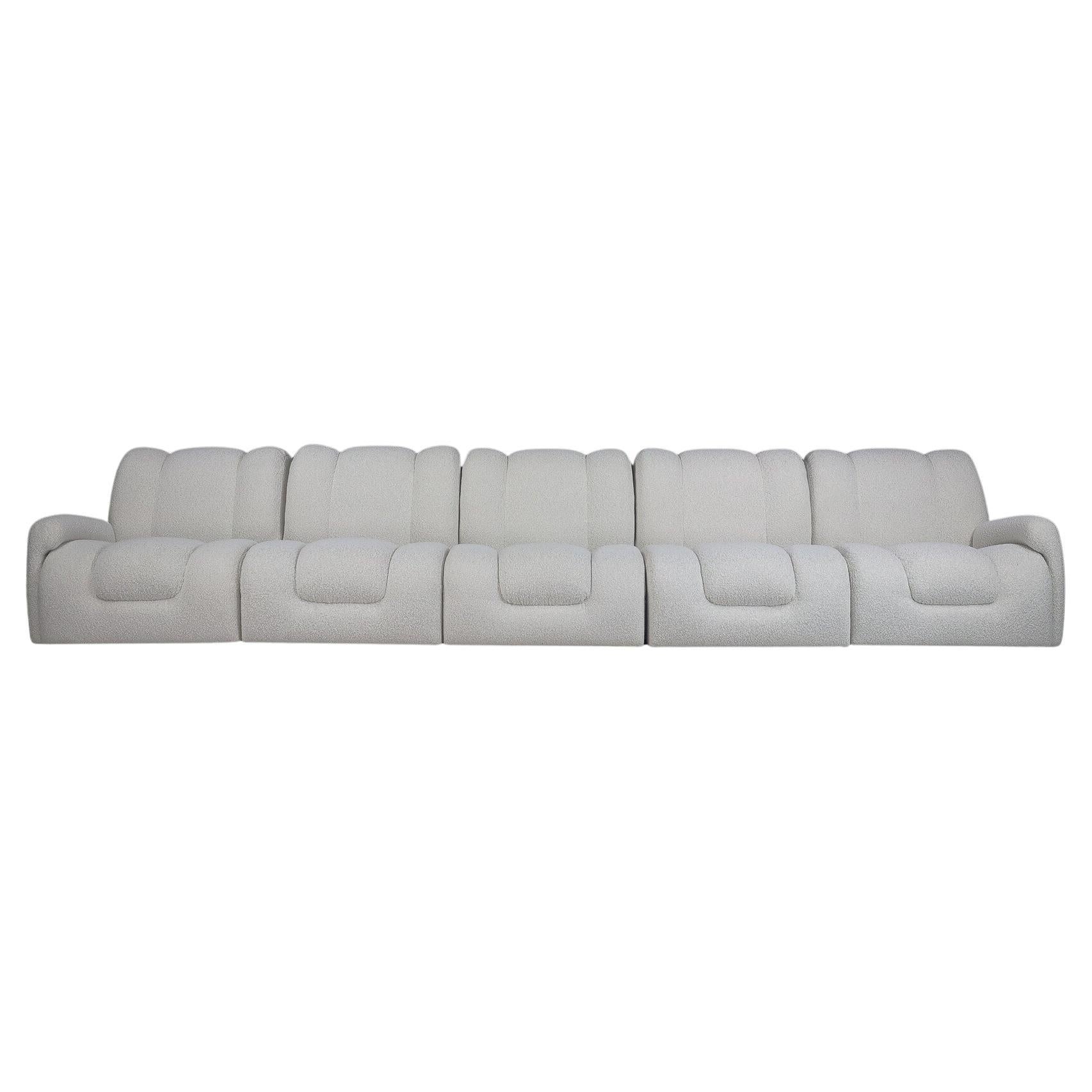 Mid-Century Italian Modular Lounge Sofa in New Bouclé, 1970s, Set of 5 Elements
