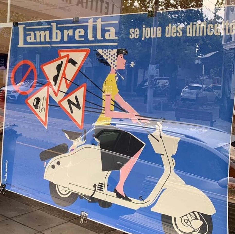Mid-Century Italian Motor Scooter, 'LAMBRETTA' Original Vintage Italian Poster

