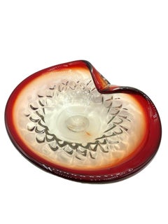 Mid-Century Italian Murano Art Glass Folded Edge Bowl w/ Ruby Rim